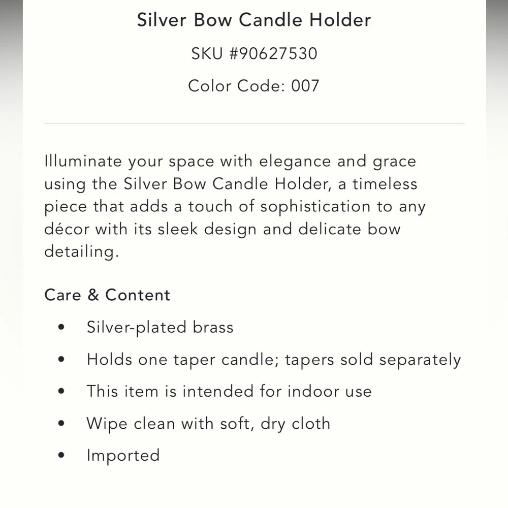 Silver Plated Bow Taper Candle holder benedita